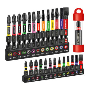Geinxurn 27PCS Impact Phillipes/Square/Slotted Screwdriver Bits Set Magnetic S2 Steel Bits Set with Color Coded Base
