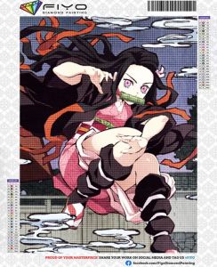 Bandai | Anime Demon Slayer Đính 5D Tranh Gắn Đá Full Thêu Nhân Vật Khảm Tự Làm Nghệ Thuật Trang Trí Nhà Cửa Tròn Acrylic
