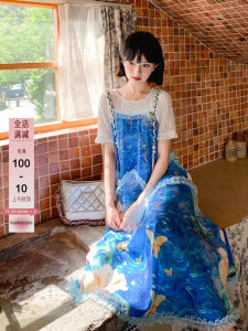 Gula Liangpin Fake Two-Piece Dress Casual Summer Vacation Loose Fit for Everyone Short Sleeve round Neck Cotton Gauze Skirt