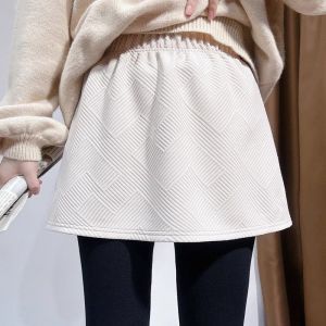 กางเกงขายาวทรงเอเอวสูงสไตล์เกาหลี ผ้าฝ้ายผสมโพลีเอสเตอร์และยางยืด ปกปิดสะโพก กางเกงชั้นในหนาสำหรับฤดูใบไม้ร่วงและฤดูหนาว