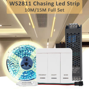 LED Running Water Strip Lights 24V 10M SMD 2835 WS2811 IC Pixel Chasing Flow Tape Ribbon Lamp with RF Controller for Room Decor