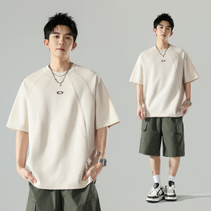 Wood soon | Trendy Vintage Patchwork Suede Solid Color Loose Crew Neck Mens Summer Short Sleeve T-Shirt
