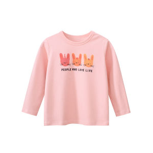 27home Pure Cotton Long Sleeve Childrens T-shirt Cartoon Base Shirt Girls Autumn Clothes Casual Standard Fit Spring Autumn