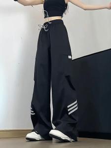 กางเกงขายาวทรงหลวมเอวสูงสไตล์ทหารอากาศ ทรงบาง แห้งเร็ว กางเกงกีฬาสไตล์อเมริกัน กางเกงขายาวทรงหลวมสบาย ๆ สำหรับผู้หญิงในฤดูร้อน