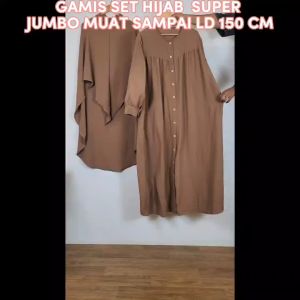 Gamis Jumbo Syari Set Kerudung Ld 150 Cm Model Polos Terbaru Kekinian Fit To 6XL