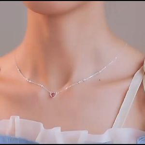【Bestella✨COD】Vintage Pearl Love-heart Kalung Sweet Style Clavicular Chain