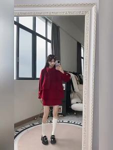 CHOUXIE | Autumn Petite Style Casual Sophisticated Fashion Red Dress Set