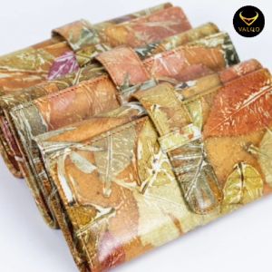 VALQO ALEA Ecoprint Dompet Wanita Kulit Sapi Motif Daun Bunga Dompet Cewek Perempuan