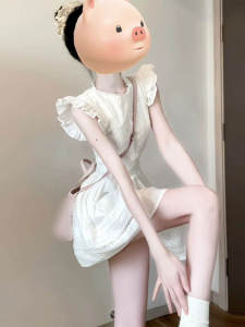 French Gentle Style Small Flying Sleeve Dress Waist Cinching Slimming A-Line Short Skirt Casual Hollow out Cotton Dress