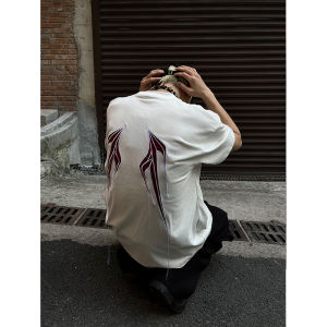 Loose Geometric Technology Wings Tassel Embroidered Short Sleeve T-Shirt for Men And Women Summer Casual Cotton Top