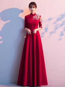 Váy Dài Màu Đỏ Thanh Lịch Cho Nữ Váy Cưới Phong Cách Trung Hoa Cổ Điển Váy Dạ Hội Mùa Xuân Thu Mới Váy Dài Cạp Cao Thêu