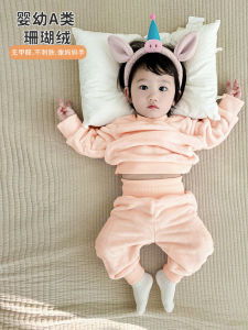 Baby Coral Fleece Lined Sleepwear Autumn Winter Style Separate Set Warm Home Clothes for Infants Boys Girls Comfortable Pajamas