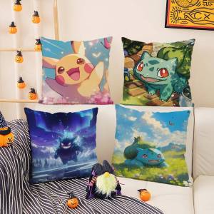 Bandai | Pokemon Gym Leader Collection Anime Plush Pillow Cover Soft Short Plush Cushion Cover For Sofa Bedroom Home Decor Gift