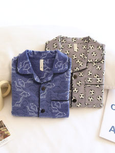 Childrens Spring Autumn Pure Cotton Dinosaur Pajamas Set Long Sleeve Long Pants Home Clothes Cartoon Print Boys Sleepwear