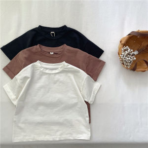 Áo Thun Cotton Co Giãn Mùa Hè Cho Trẻ Em Tay Ngắn Màu Trơn Cổ Tròn Thoáng Khí Thoải Mái Cho Bé Trai Và Bé Gái
