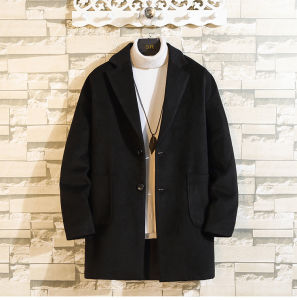 Woolen Trench Coat Male Winter Thicken Thermal Mid Length Long Length Outwear Korean Style All-Matching Trendy Couple Casual Woolen Coat