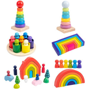 Rainbow Building Blocks Montessori Playset for Kids - Educational Toy for Preschool Age Children