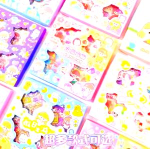 STIKER ANAK AESTHETIC MOTIF MOMOJAN & CICI - GAMBAR TEMPEL WARNA 2D LUCU