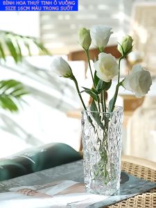 BÌNH HOA THUỶ TINH Ô VUÔNG SIZE 16CM MÀU TRONG SUỐT