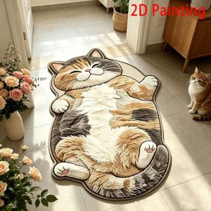 VIKAMA Alien Chubby Lazy Cat Floor Mat Non-Slip Entrance Welcome Mat Soft Bedroom Bedside Rug Home Decor
