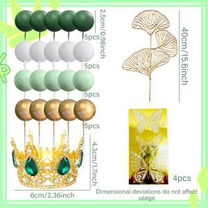 LaVenty Green Balls Cake Toppers Princess Cake Decoration Tiara Crown Birthday Decoration for Birthday Party Supplies