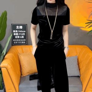 Áo Thun Nhung Đen Thời Trang Nữ Tay Ngắn Ôm Vừa Vặn Chất Liệu Khác 100% Áo Thun Nhung Tay Ngắn Thời Trang Cho Nữ