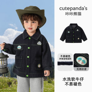 CUTEPANDAS Baby Denim Jacket Autumn Spring Casual Style Single Button Closure Long Sleeve Printed Top for Boys And Girls
