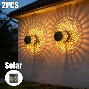 Solar Mandala Projection Light 2Pc Waterproof Solar Garden Light LED Outdoor Step Wall Lamp for Yard Patio Decorative Lighting