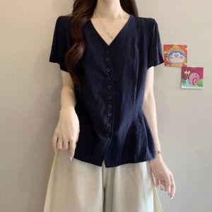 AIYITI | Trendy Slimming Plus Size Womens Shirt Short Sleeve Flounce Hem Blouse