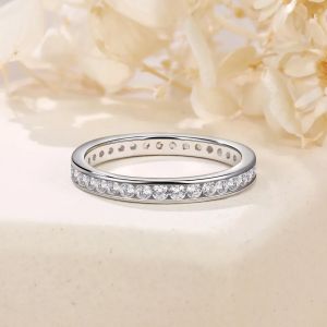 Pretty Beauty Eternity Moissanite Wedding Band for Women S925 Silver Channel Setting Diamond Ring 18K Gold Plated Fine Jewelry