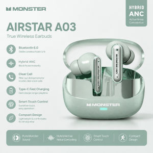 Monster | Monster Airstar A03 ANC Bluetooth 6.0 Earbuds Punchy Deep Bass Sports Headphones Active Noise Cancellation TWS Wireless Earphone