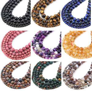 Smooth Black Agate Natural Stone Tiger Eye Beads for Jewelry Making DIY Bracelet Necklace Loose Spacer Round Crystal Bead 4-10mm