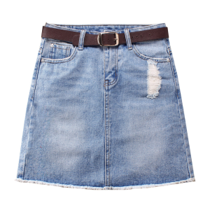 High Waist Denim Skirt Womens Spring Summer Elastic A-Line Mini Skirt Anti-Light Short Skirt Commute Simple Embroidery Hand-Made Worn