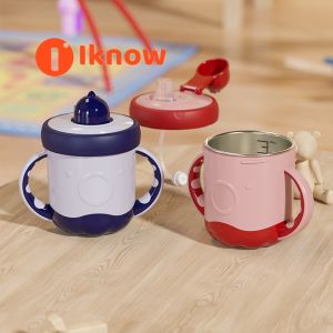 Tôi Biết em bé Silicone cốc có Vòi mút cho bé với 316 thép không gỉ bên trong lót-Double-Layer bạch tuộc cốc sữa với quy mô (300ml)