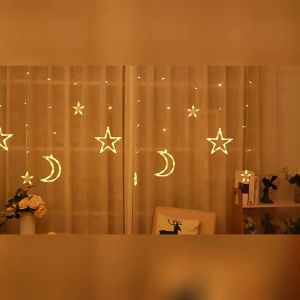 STARZ - SG Safety Mark  31V Stars Moon icicle Led Fairy Curtain Lights  Warm   Hari Raya Lampu Raya Decoration Outdoor Lightings