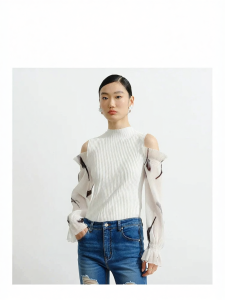 Showroom Style Slim Fit Off-Shoulder Print Sleeve Knitted Top
