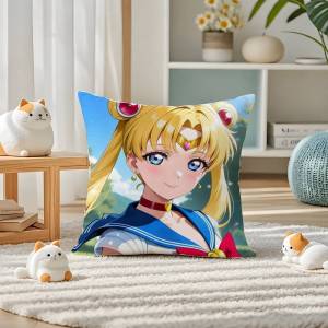 Bandai | Sailor Moon Sailor Guardians Anime Plush Pillow Cover Soft Short Plush Cushion Cover For Sofa Bedroom Home Decor Gift Decoration