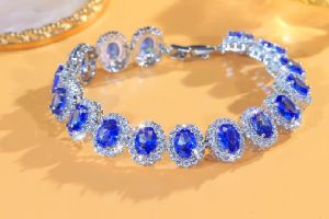 SEQUITO Vòng đeo cổ tay nữ chất lượng cao mạ vàng trắng khảm đá cubic zirconia hình bầu dục màu trắng xanh AAAAA trang sức dự tiệc B402