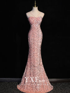 ชุดราตรีคุณภาพสูงสำหรับผู้หญิง ชุดแต่งงาน ชุดปาร์ตี้ ชุดยาวคลุมเข่า สายเดี่ยว แขนกุด ชุดราตรีสุดหรู