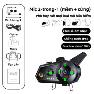 Tai Nghe Bluetooth KEBIDUMEI D2-6X Chống Nước IP66 Liên Lạc Nội Bộ Xe Máy 1000m Loa Không Dây Phụ Kiện Xe Máy