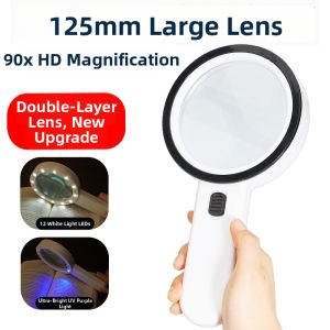 High Clarity Lighted Magnifying Glass 90x to 1000x Magnification UV Anti-counterfeiting Special Size Reading and Inspection