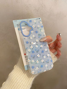 Korean Style Ins Blue Floral Print Double Layer Shockproof Silicone Phone Case for Apple Iphone 16 pro Max 15 pro 14 And 13 Models