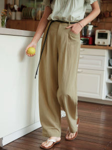 Solighter French Vintage Pleated High Waist Straight Leg Casual Pants Women Summer 2025 New Slim Wide Leg Pants Cotton Nylon