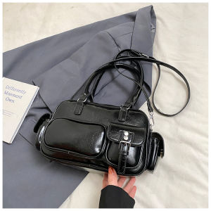 Vintage Brown Leather Shoulder Bag Large Capacity Commuter Womens Handbag Fashionable 2025 New Style French Bread Bag