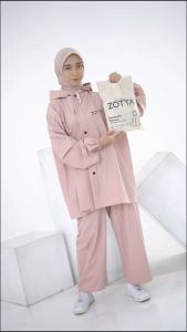 Stelan Jas Hujan Wanita ZOTTA Dusty Pink Lucu Aesthetic