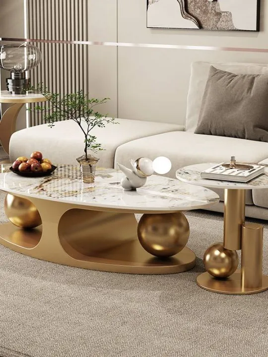 Luxurious Minimalist Glossy Oval Tea Table Combination | Lazada Philippines