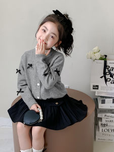 Girls Knitted Cardigan Sweater Spring Autumn Casual Style Long Sleeve round Neck Butterfly Knot Design Comfortable Soft Material