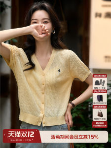 Cooling Mulberry Silk Exclusive Lightweight Short Sleeve Knitted Top V-neck Summer Womens Fashion Casual Regular Fit OL Style