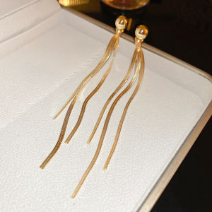 Golden Flat Snake Chain Tassel Dangle Earrings for Women Long Chains Pendant Earring Minimalist Stainless Steel Hanging Decor F