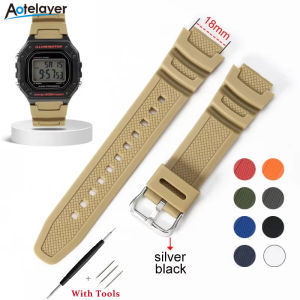 Aotelayer Tali Jam Tangan Silikon นิ่ม18มม. สำหรับ Casio W218H/AE-1200/1100/SGW-300/400/MRW-200สายรัดข้อมือยางเรซินสปอร์ตอุปกรณ์นาฬิกาสายรัดข้อมือดำน้ำ